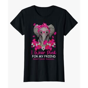 Breast Cancer Awareness Shirt I Wear Pink For My Friend M Elephant Black Tee NWT